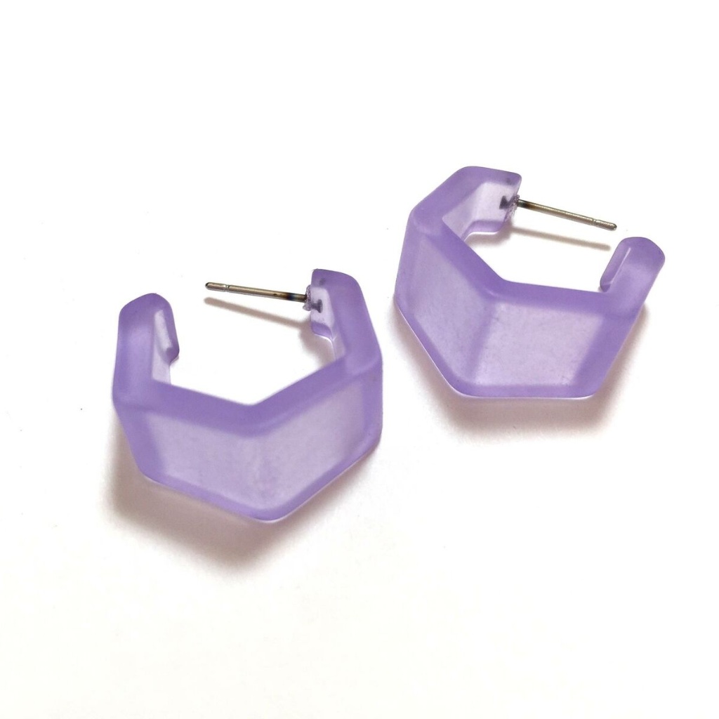 Indigo Hexagon Geo Frosted Lucite Hoop Earrings 22$